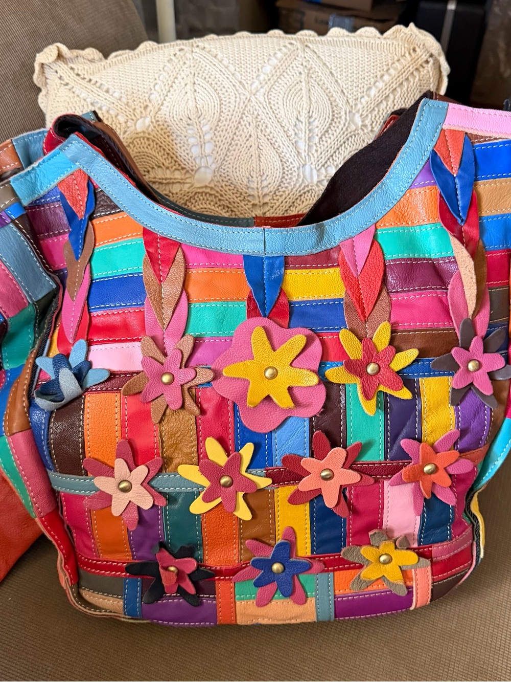 Handcrafted Multicolor Floral Patchwork Shoulder Bag
